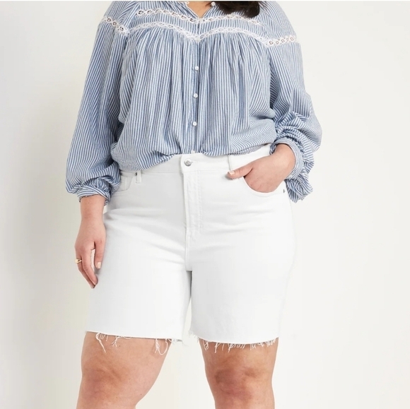 Old Navy High Rise O.G. Straight White 7" Cut-Off Shorts - Size 20 - Picture 1 of 7